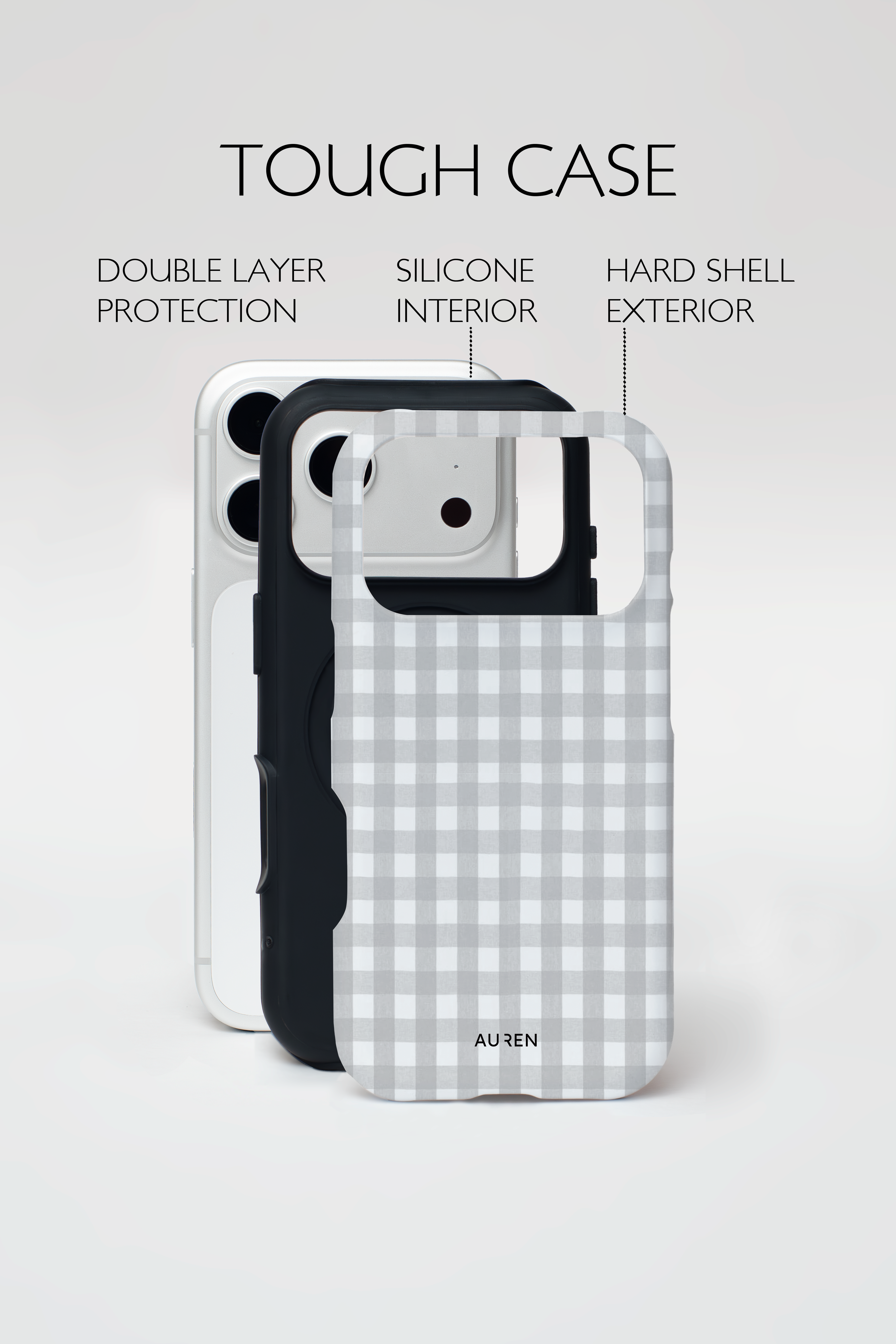 Auren Cloud Grey Gingham Case - Armor Series