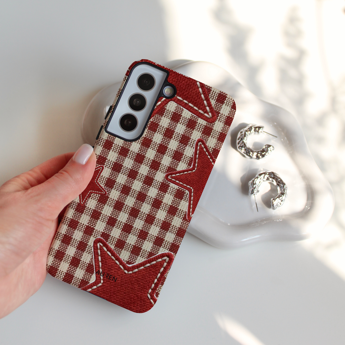 Auren Burgundy Star Stitch Case