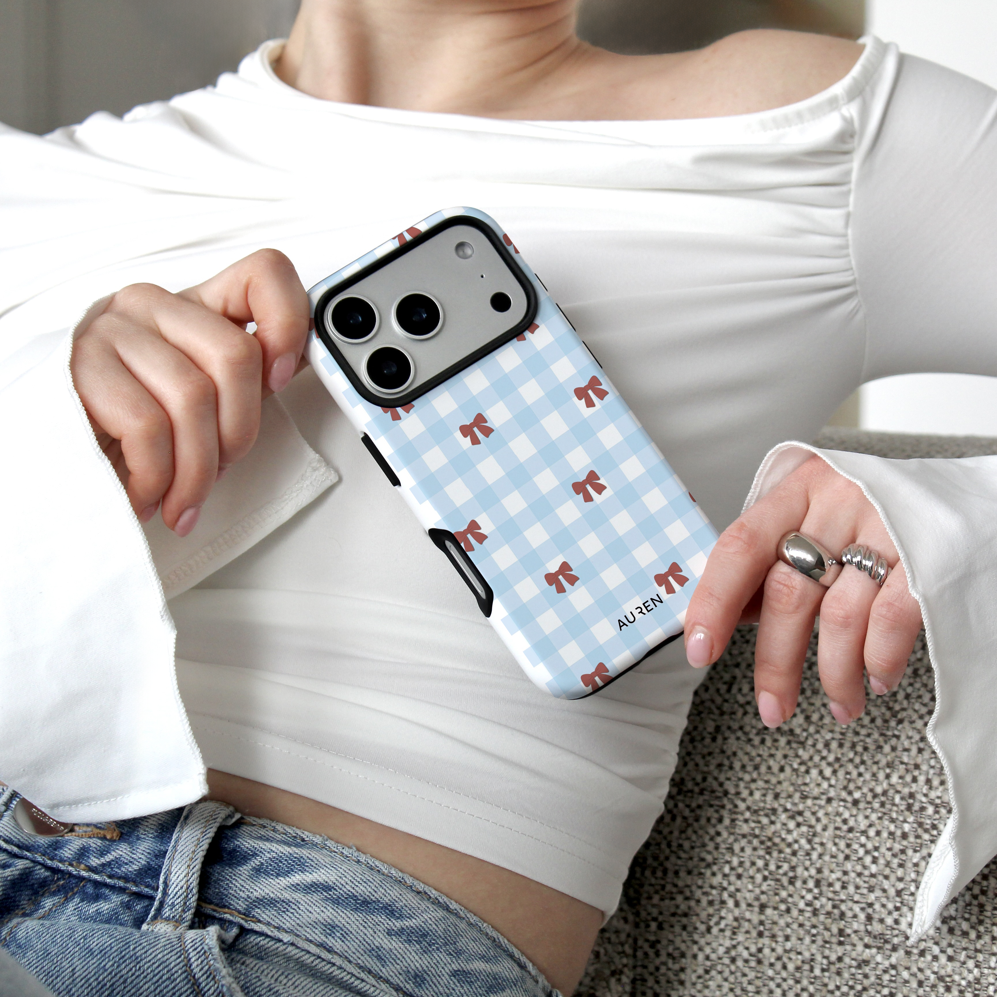 Auren Bluebell Bow Gingham Case - Armor Series