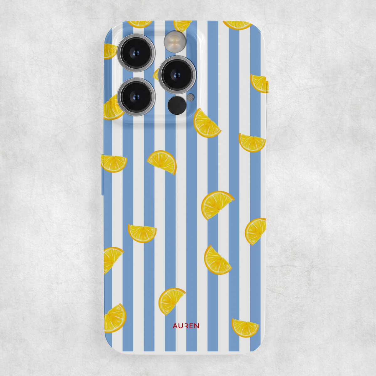 Auren Lemon Blue Stripes Glossy Hard Case