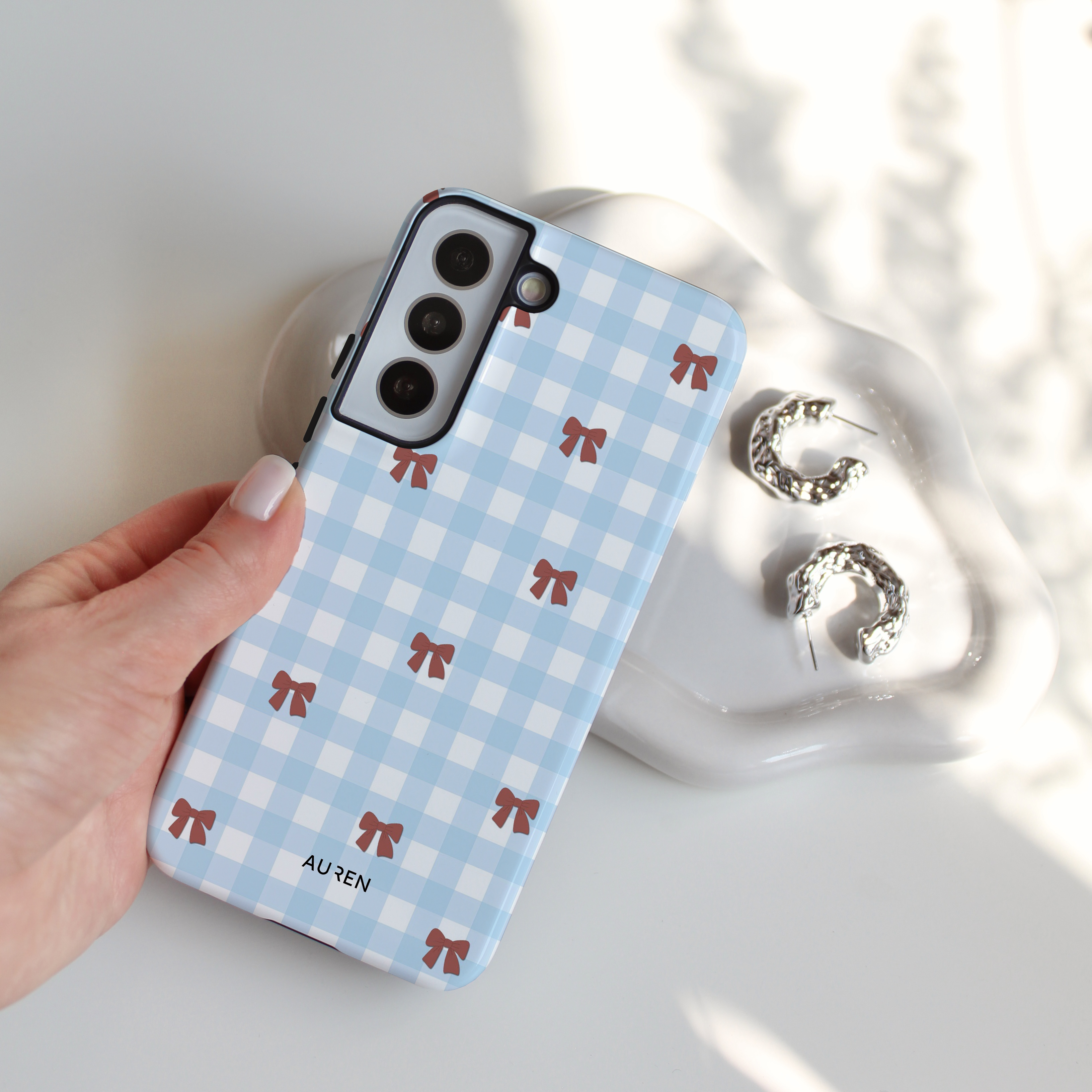 Auren Bluebell Bow Gingham Case - Armor Series