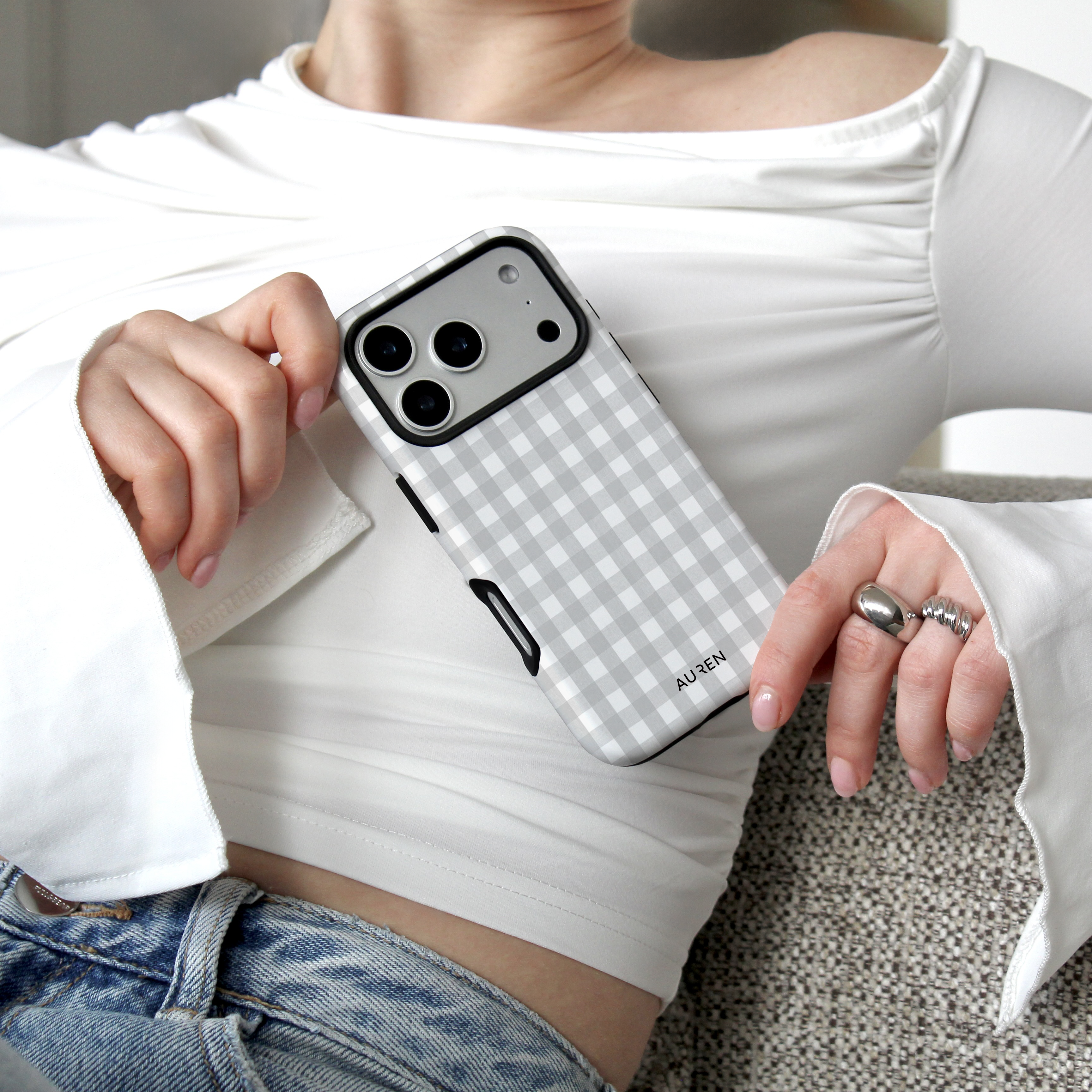 Auren Cloud Grey Gingham Case - Armor Series